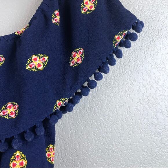 As U Wish Navy Ikat Pom Pom Tassel Maxi Dress Size XS - Picture 4 of 8